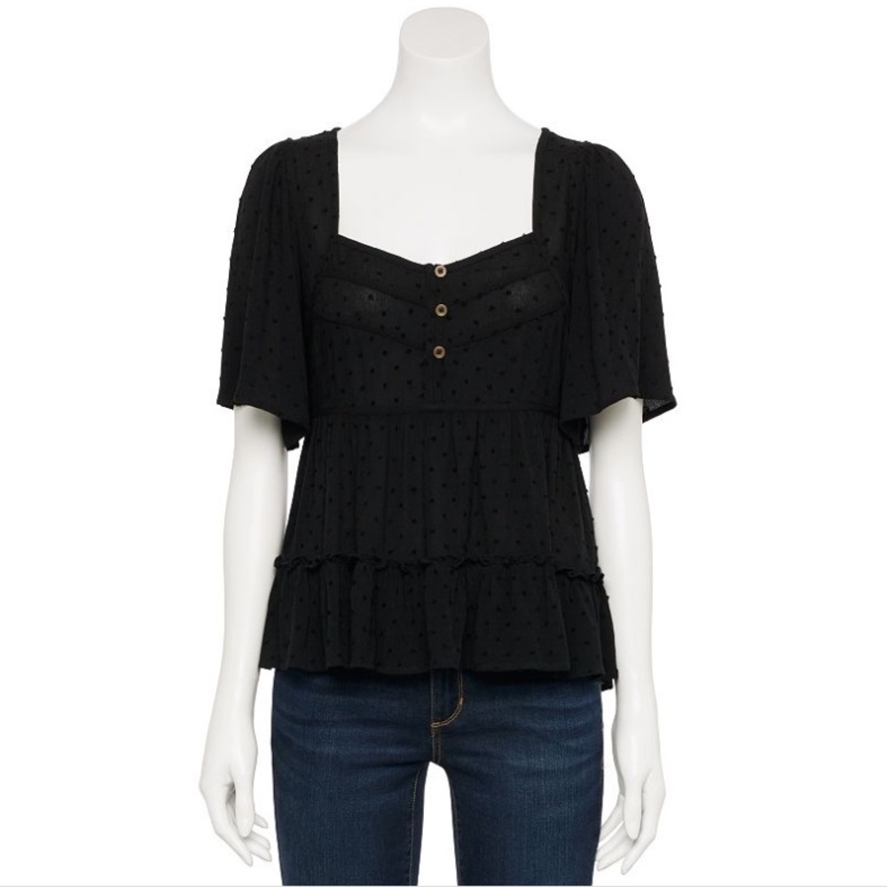 NWT Juniors' Rewind Black Medium Short Sleeve Babydoll Top
